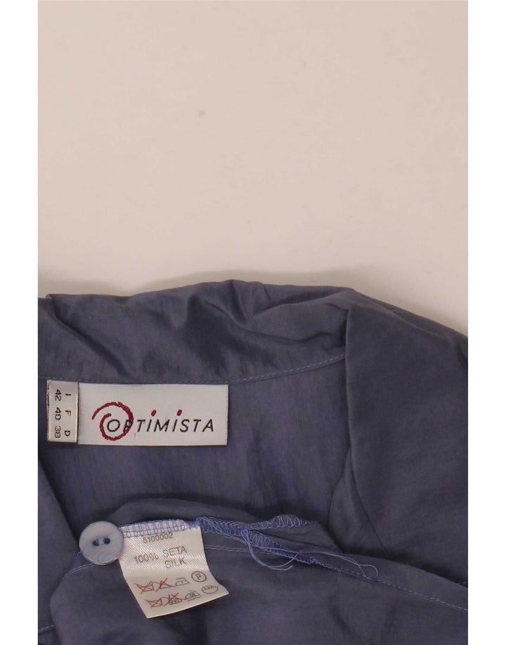 Vintage Damen Kurzarm-Hemdbluse IT 42 Mittelmarineblaue Seide