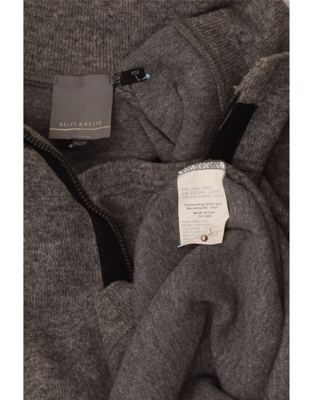 BELFE & BELFE Herren-Pullover mit Reißverschluss am Hals, große graue Wolle