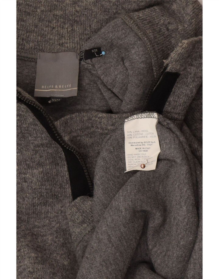 BELFE & BELFE Herren-Pullover mit Reißverschluss am Hals, große graue Wolle