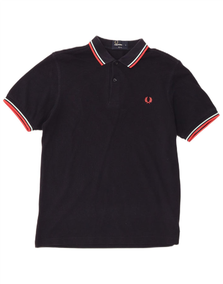 Fred Perry Herren-Poloshirt mit schmaler Passform, mittelmarineblaue Baumwolle