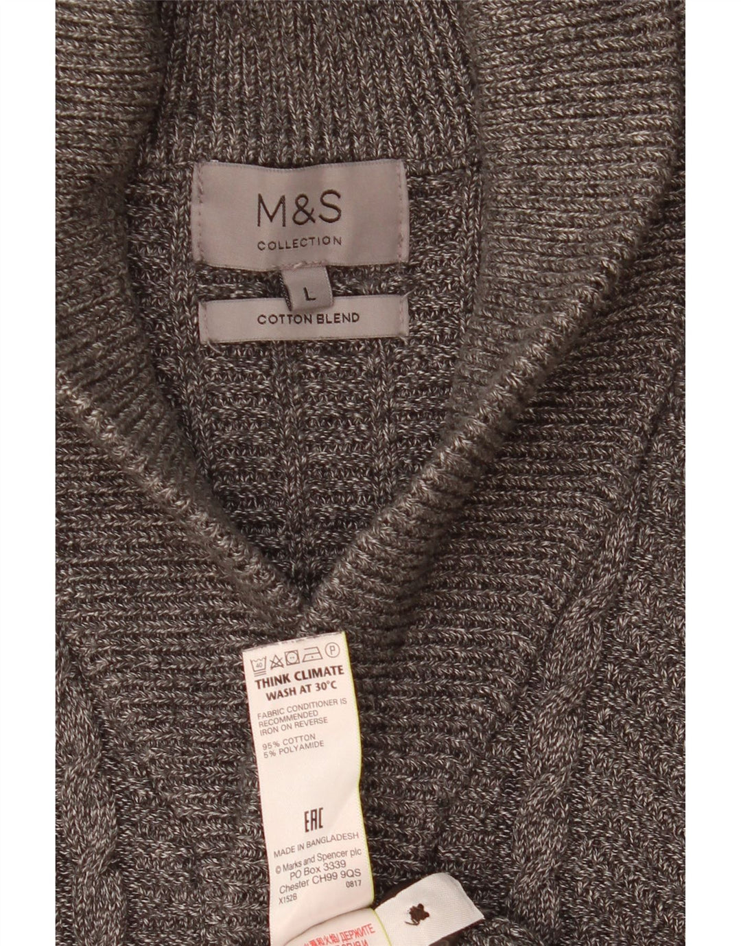 Marks & Spencer Herren-Strickjacke, groß, aus grauer Baumwolle