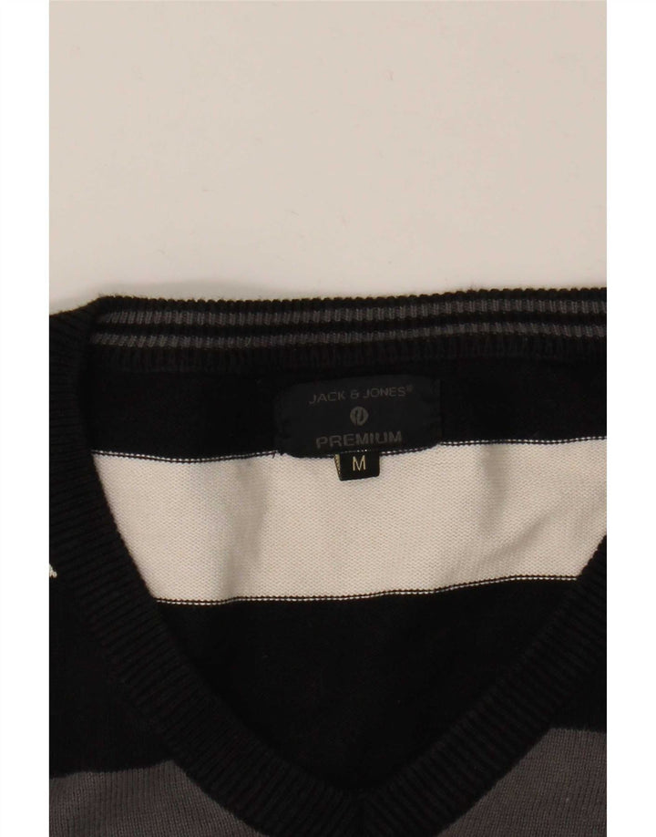 Jack & Jones Herren-Pullover mit V-Ausschnitt, mittelschwarz gestreift