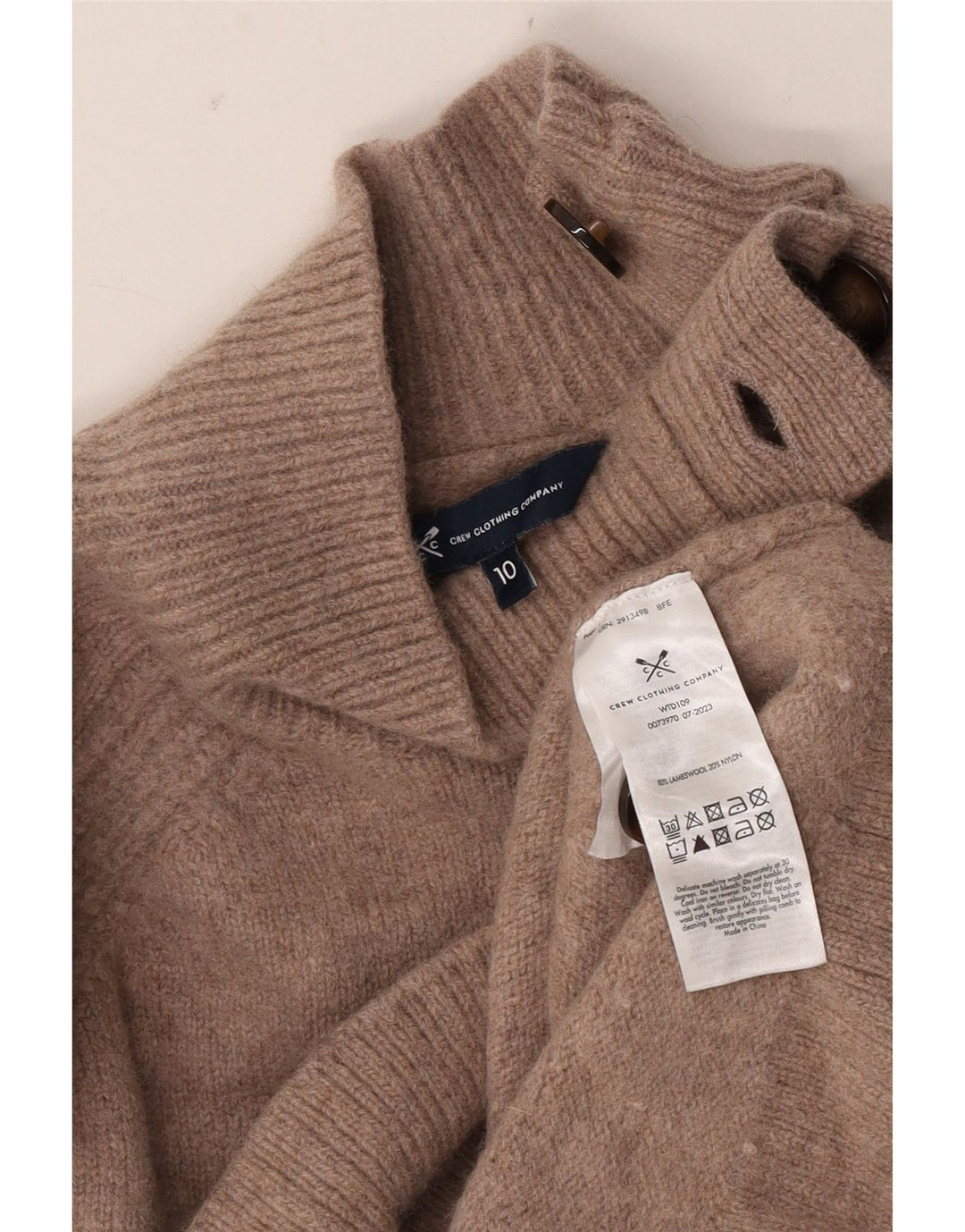 Crew Clothing Damen-Pullover mit Knopfkragen, Gr. 10, Größe S, Beige, Lammwolle