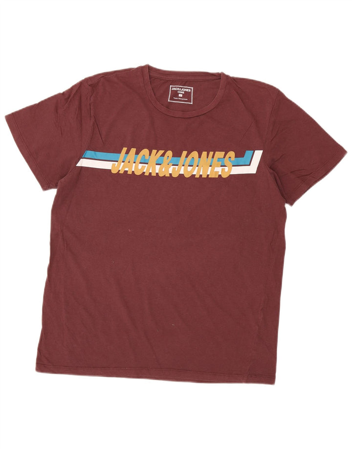 Jack & Jones Herren T-Shirt mit Grafik, Größe L, Burgunderrot