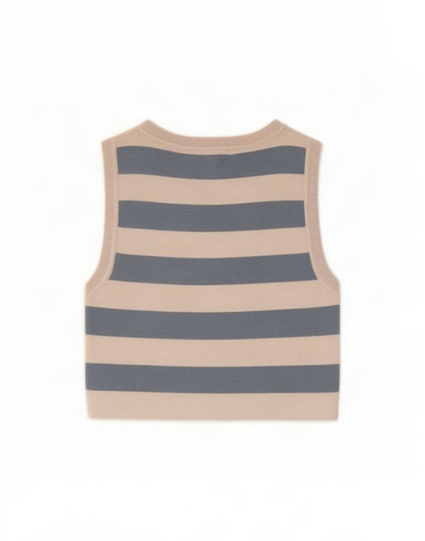 Zara Damen Crop Vest Top UK 12 Mittelbeige gestreift