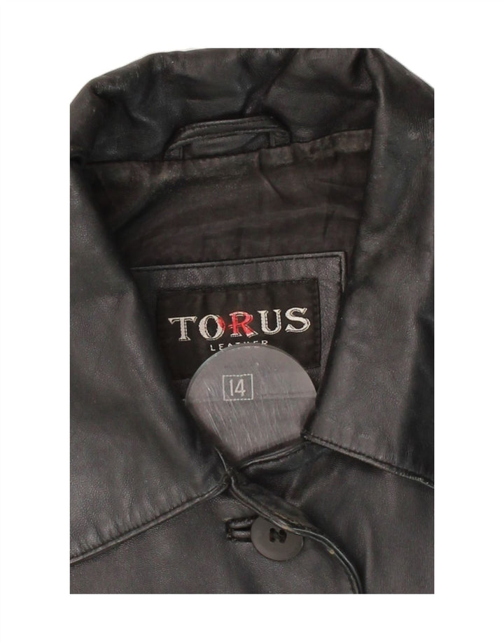 TORUS Womens Leather Jacket UK 14 Medium Black Leather Vintage Torus and Second-Hand Torus from Messina Hembry 