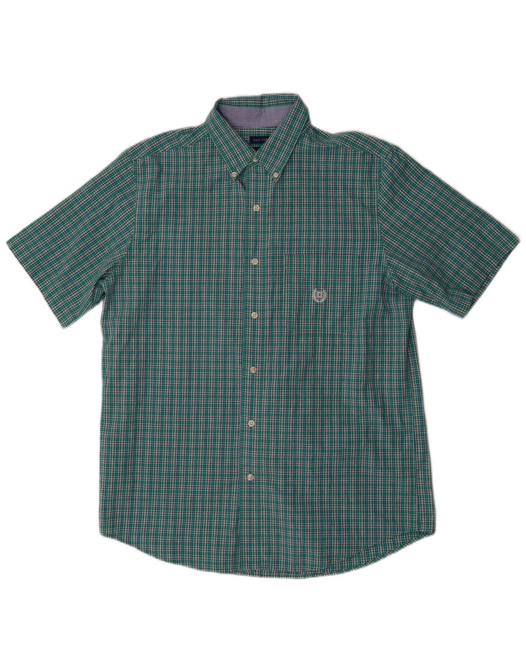 Chaps Herren-Kurzarmhemd aus mittelgrüner Gingham-Baumwolle