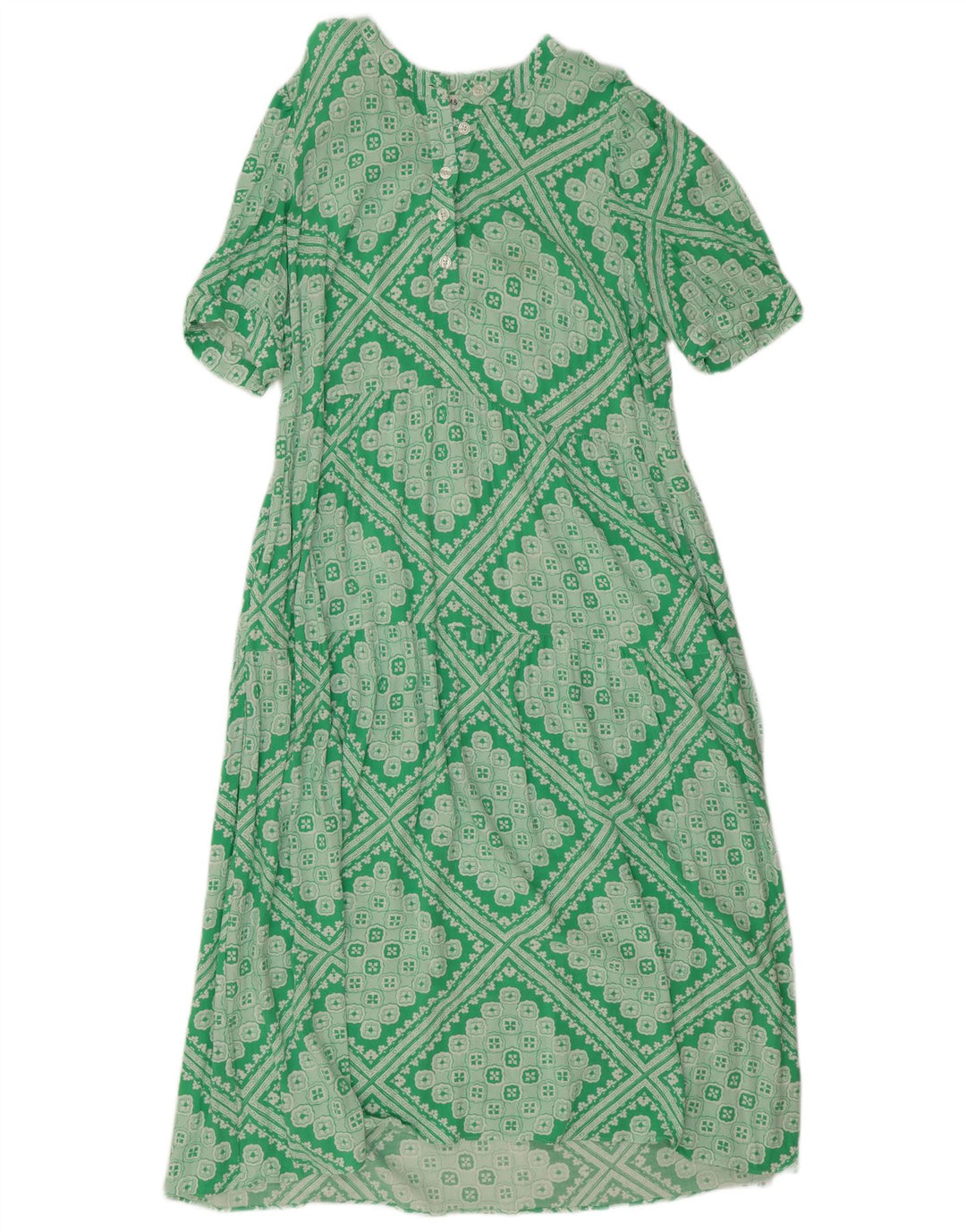 Marks & Spencer Damen Reguläres A-Linien-Kleid UK 12 Mittelgrün Geometrisch