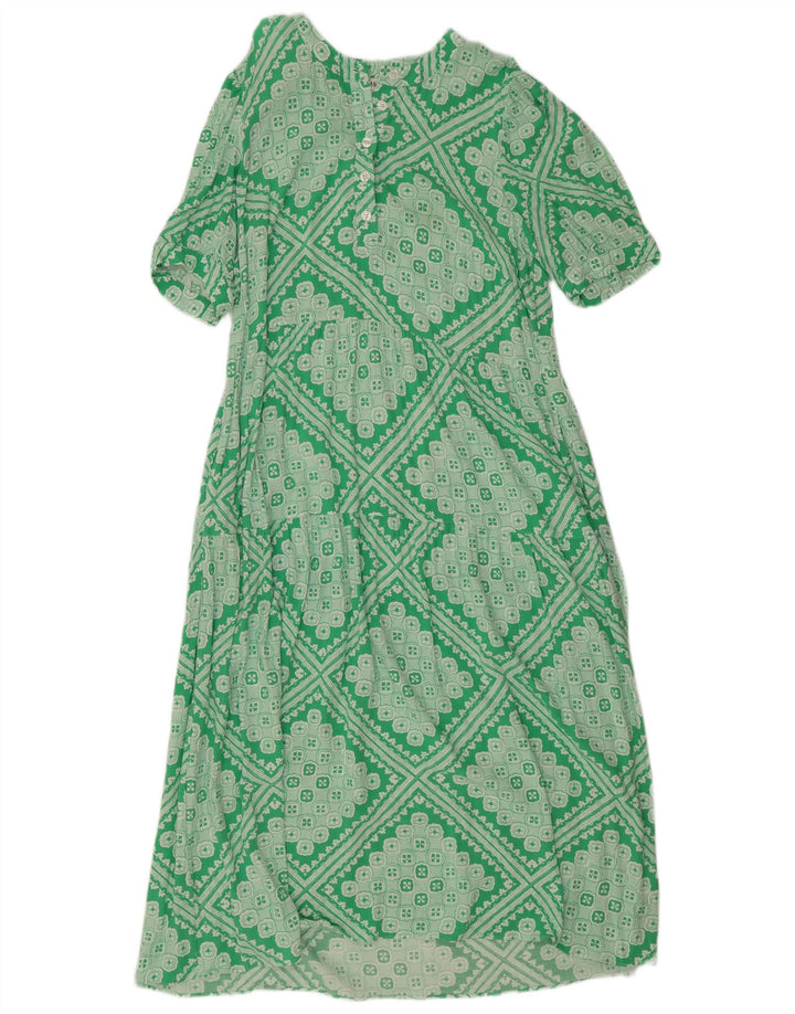 Marks & Spencer Damen Reguläres A-Linien-Kleid UK 12 Mittelgrün Geometrisch