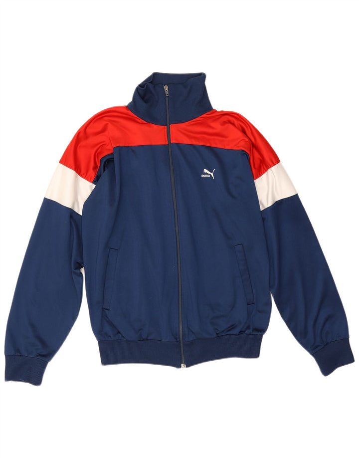 Puma Herren-Trainingsanzug-Top-Jacke, mittelblaues Farbblock-Polyester