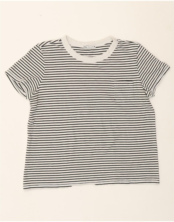 Zara Damen T-Shirt Top UK 18 XL Weiß gestreift nautisch