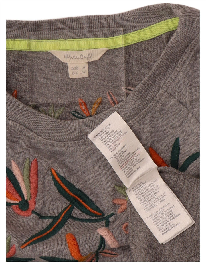 WHITE STUFF Damen Sweatshirt-Pullover UK 6 XS Grau geblümte Baumwolle