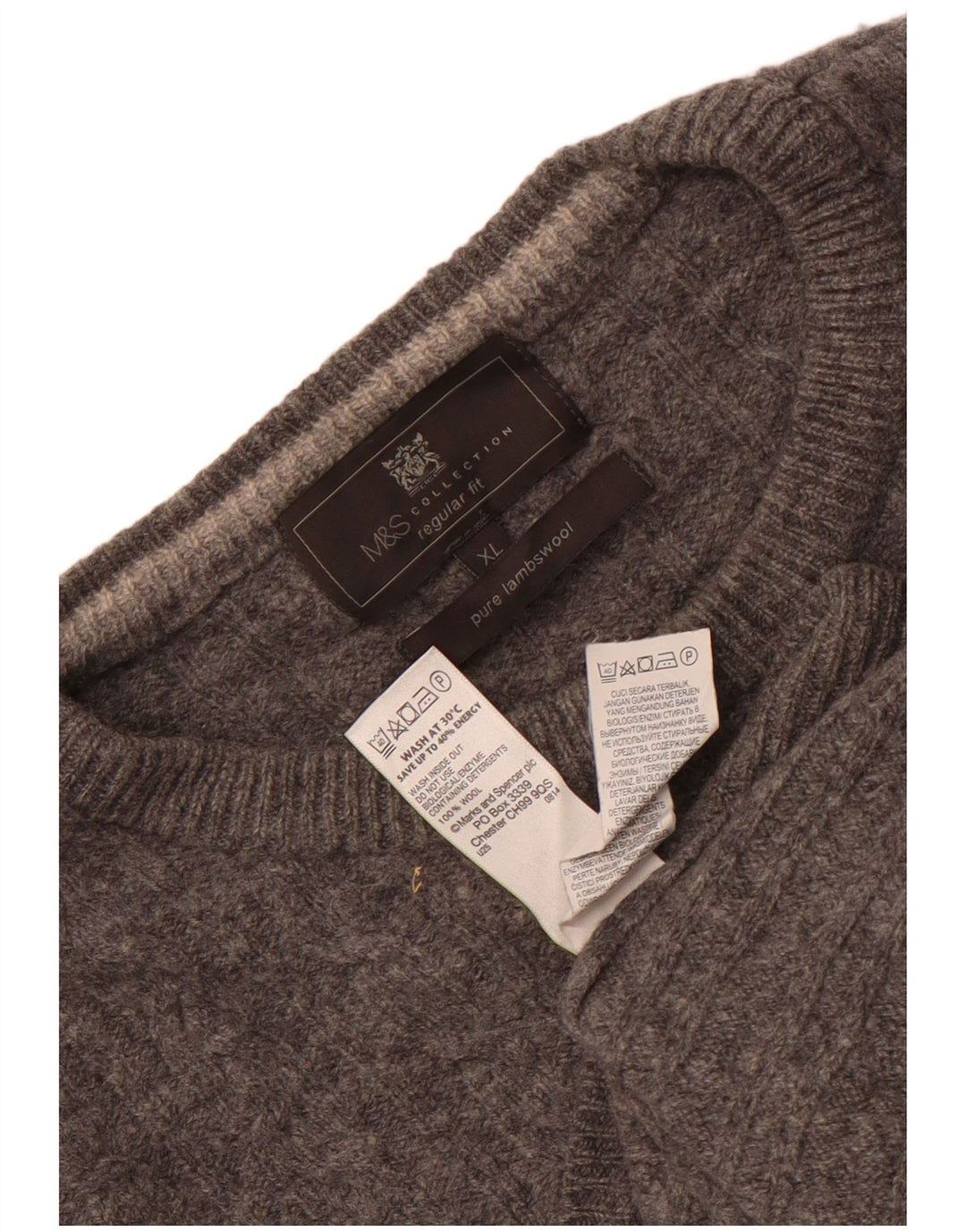 Marks & Spencer Herren-Pullover mit Rundhalsausschnitt, XL, graue Lammwolle