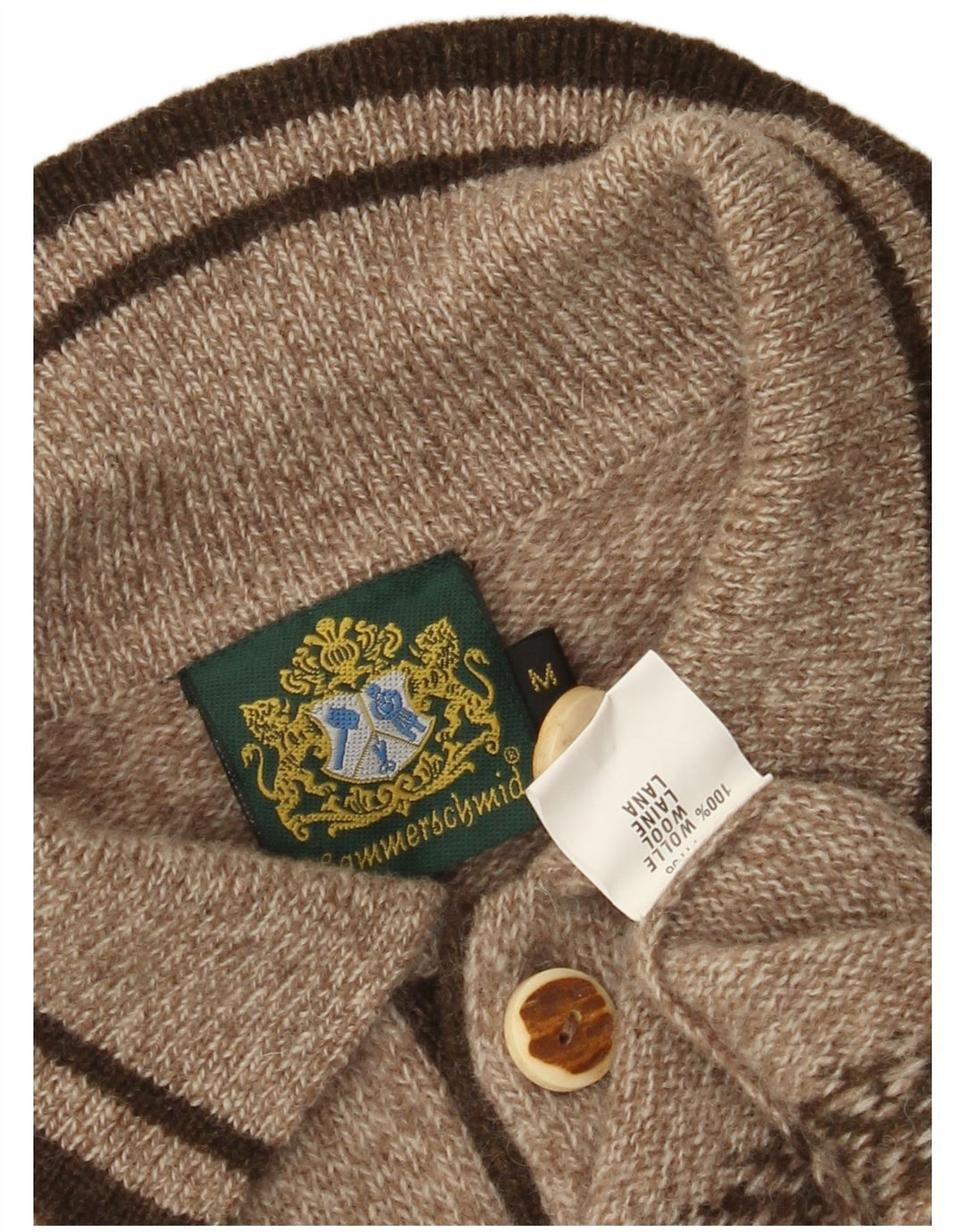 HAMMERSCHMID Herren-Pullover mit grafischem Polo-Ausschnitt, mittelbraun gefleckt