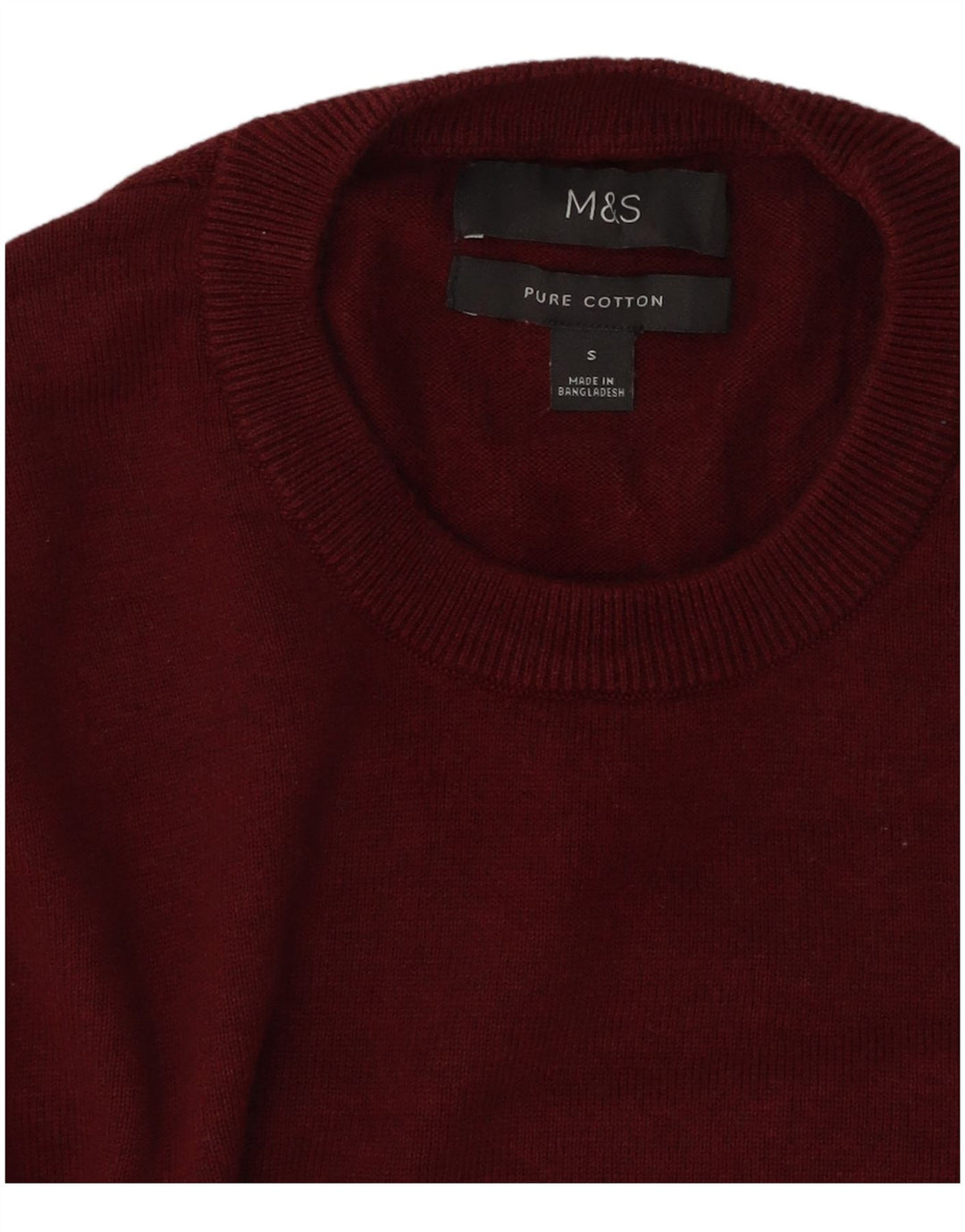 MARKS & SPENCER Herren-Pullover mit Rundhalsausschnitt, Größe S, burgunderrote Baumwolle