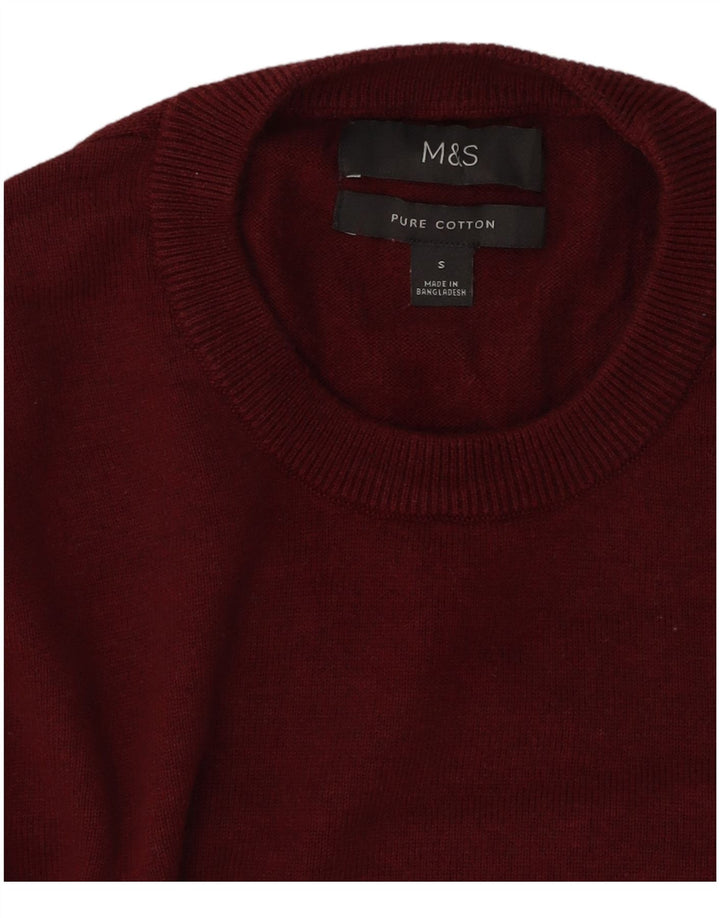 MARKS & SPENCER Herren-Pullover mit Rundhalsausschnitt, Größe S, burgunderrote Baumwolle