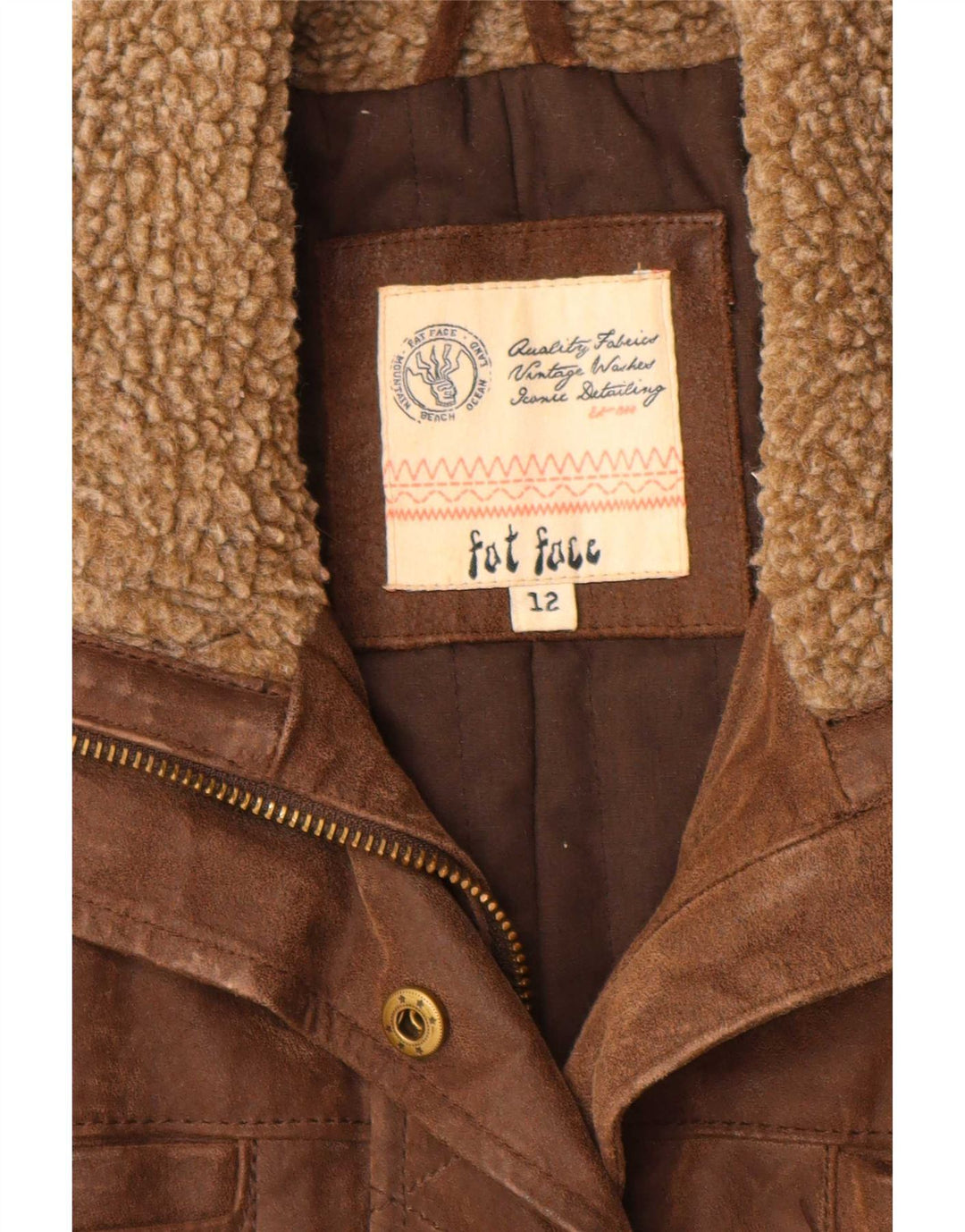 Fat Face Damen Vintage Fit Lederjacke UK 12 Mittelbraun