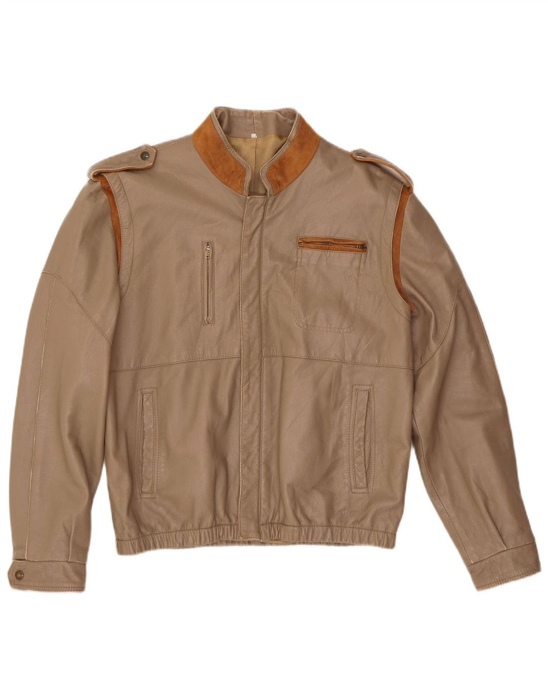 Vintage Damen Militärlederjacke IT 50 XL Beige Leder