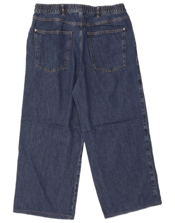 Massimo Dutti Damen Crop High Rise Wide Leg Jeans EU 42 Large W34 L26 Blau