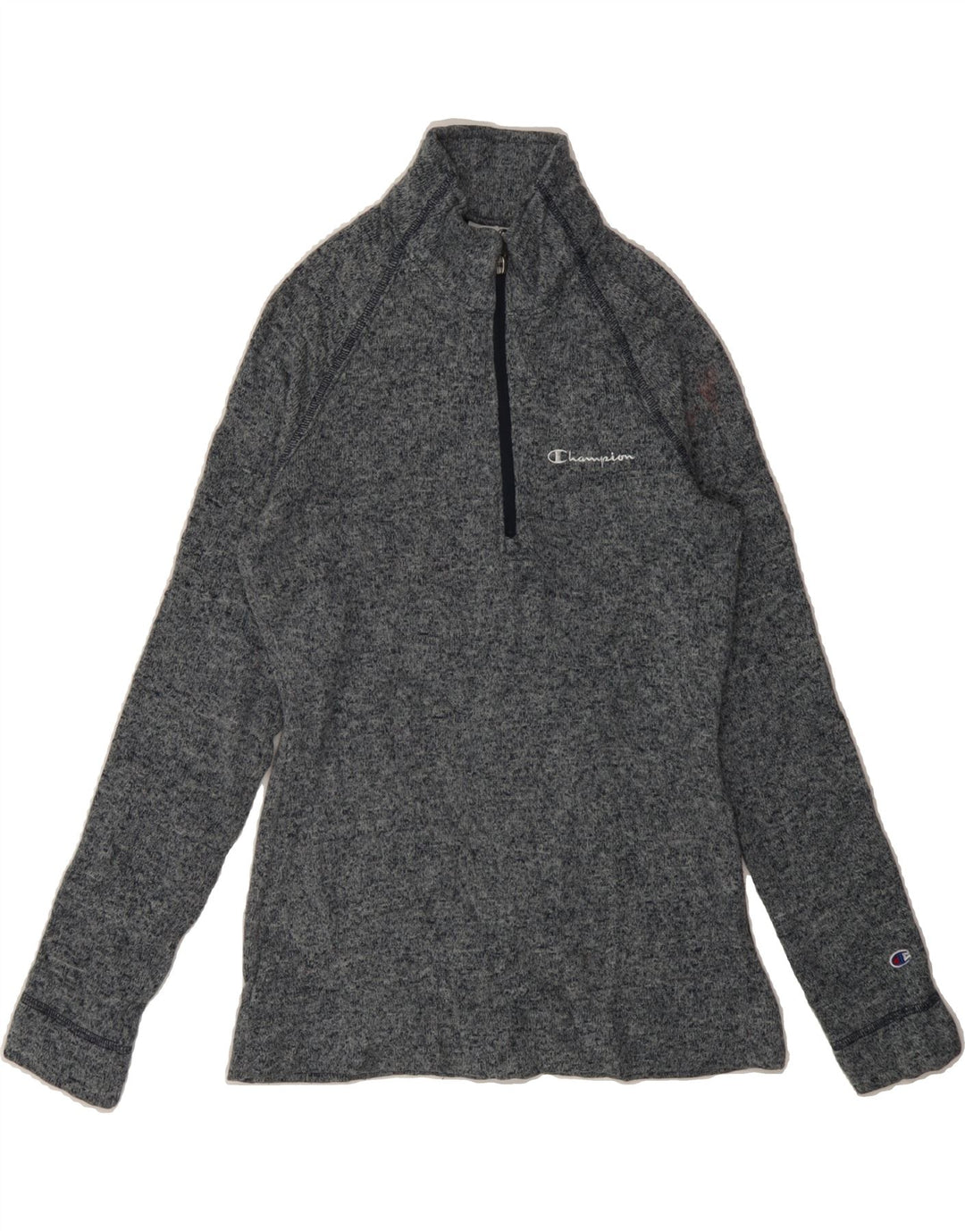 CHAMPION Womens Zip Neck Jumper Sweater UK 10 Small Blue Flecked Polyester Vintage Champion and Second-Hand Champion from Messina Hembry 