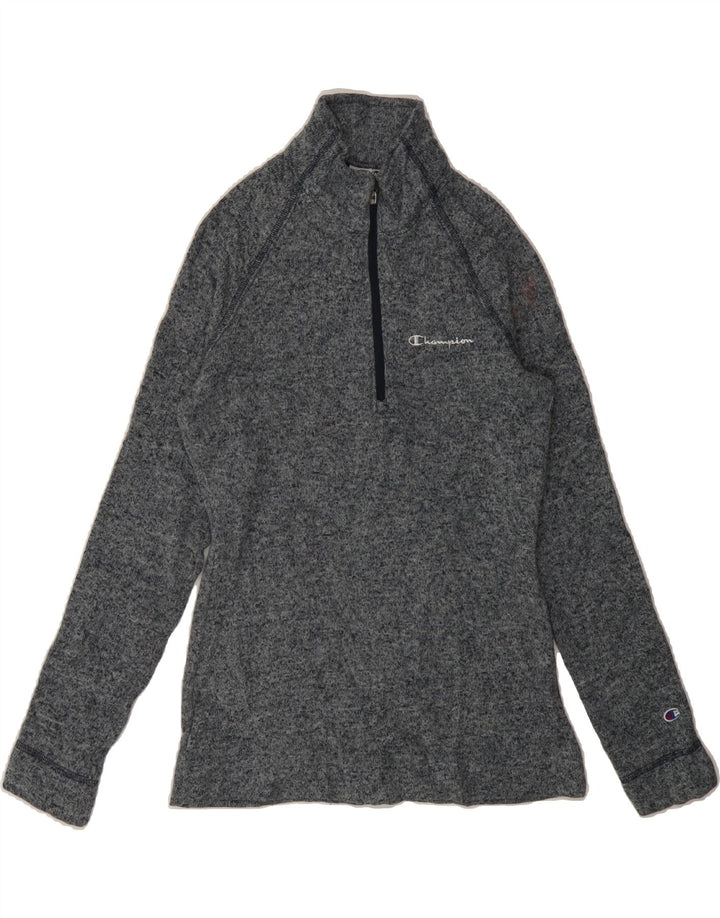 CHAMPION Womens Zip Neck Jumper Sweater UK 10 Small Blue Flecked Polyester Vintage Champion and Second-Hand Champion from Messina Hembry 