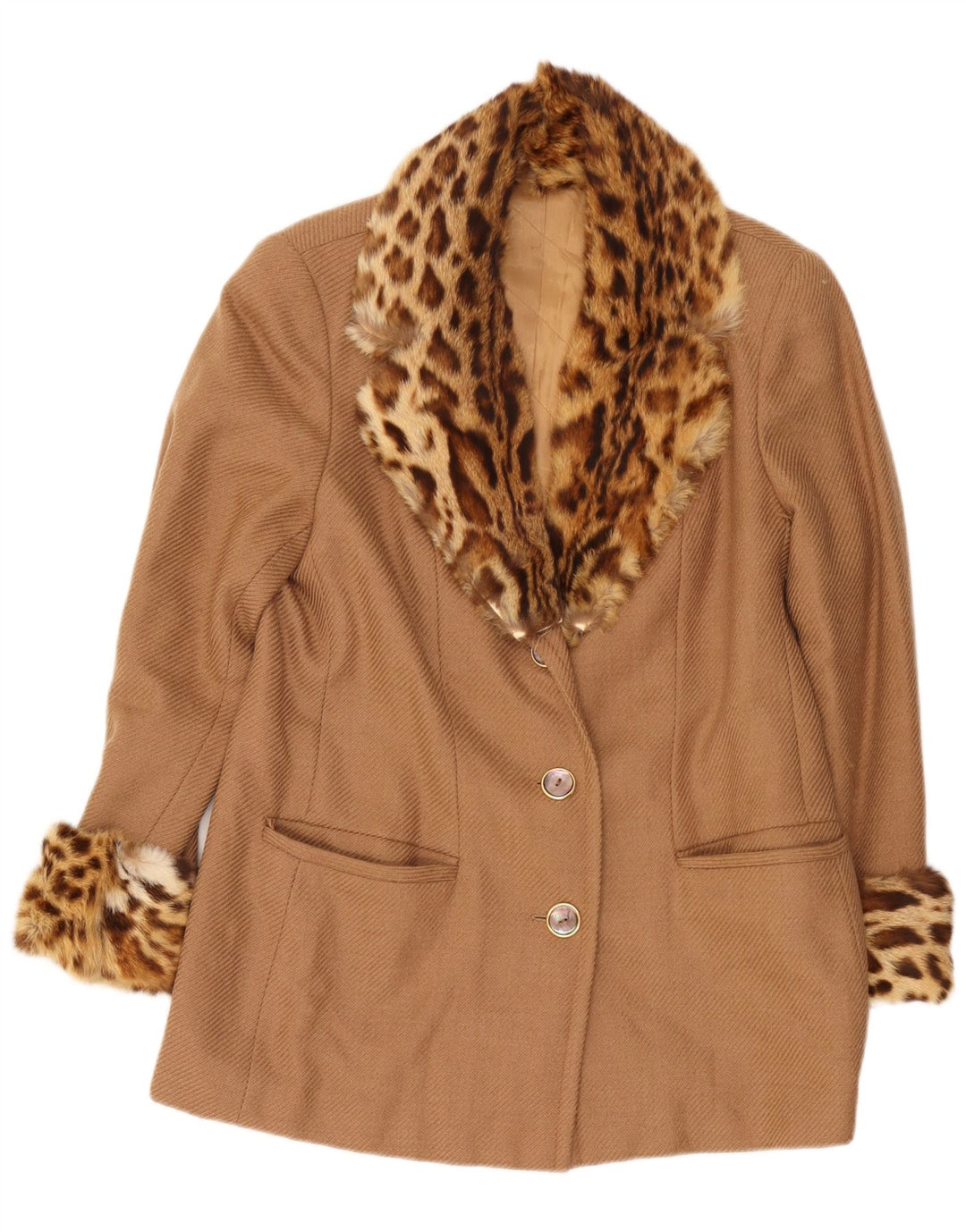 Vintage Damen Kurzmantel UK 14 Medium Beige Animal Print