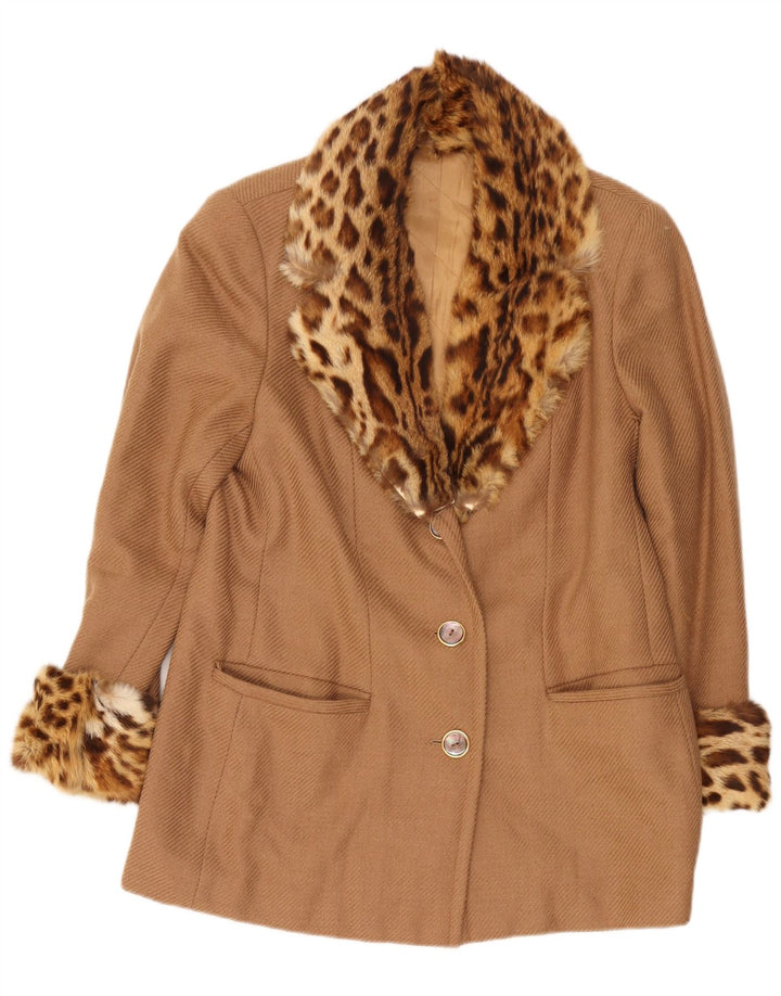 Vintage Damen Kurzmantel UK 14 Medium Beige Animal Print