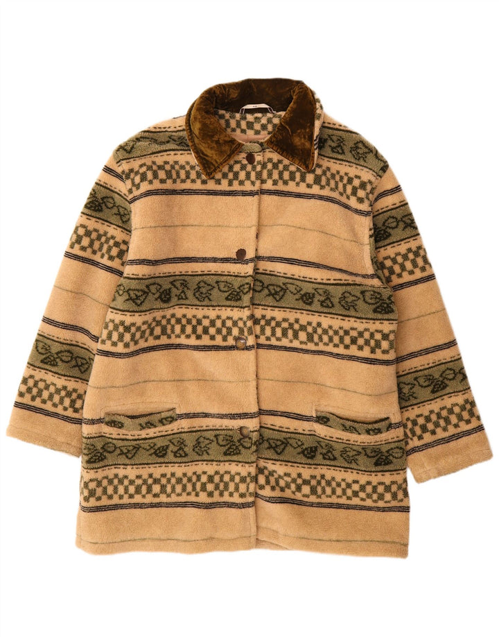 Vintage Damen Übergroßer Fleecemantel EU 40 Mittelbeige gestreift