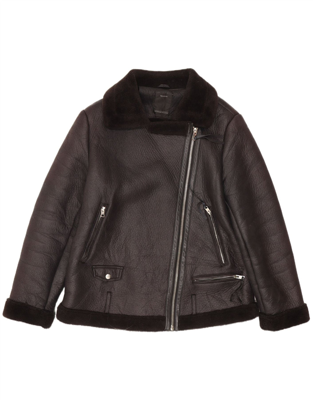 C&A Damen Sherpa Kunstleder Bikerjacke EU 44 XL Schwarz Polyester