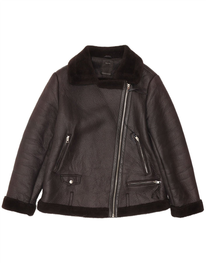 C&A Damen Sherpa Kunstleder Bikerjacke EU 44 XL Schwarz Polyester