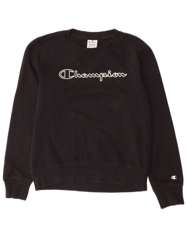 Champion Damen Grafik-Sweatshirt-Pullover UK 14 Mittelschwarze Baumwolle