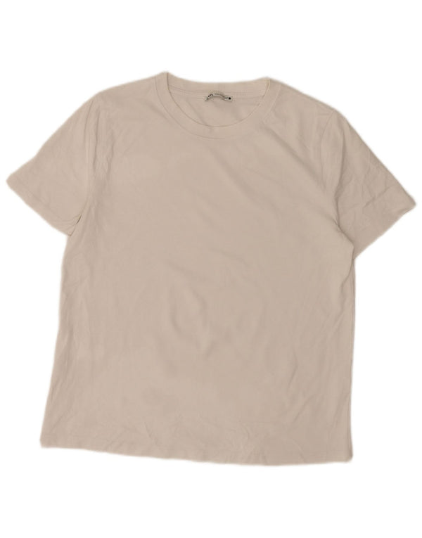 Zara Damen T-Shirt Top UK 16 Large Weiße Baumwolle