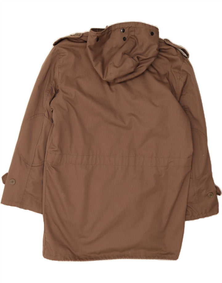 VINTAGE Mens Loose Fit Hooded Overcoat UK 36 Small Brown Polyester Vintage Vintage and Second-Hand Vintage from Messina Hembry 