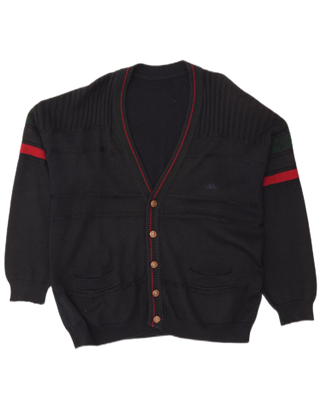 Vintage Herren Cardigan Pullover XL Schwarz Farbblock