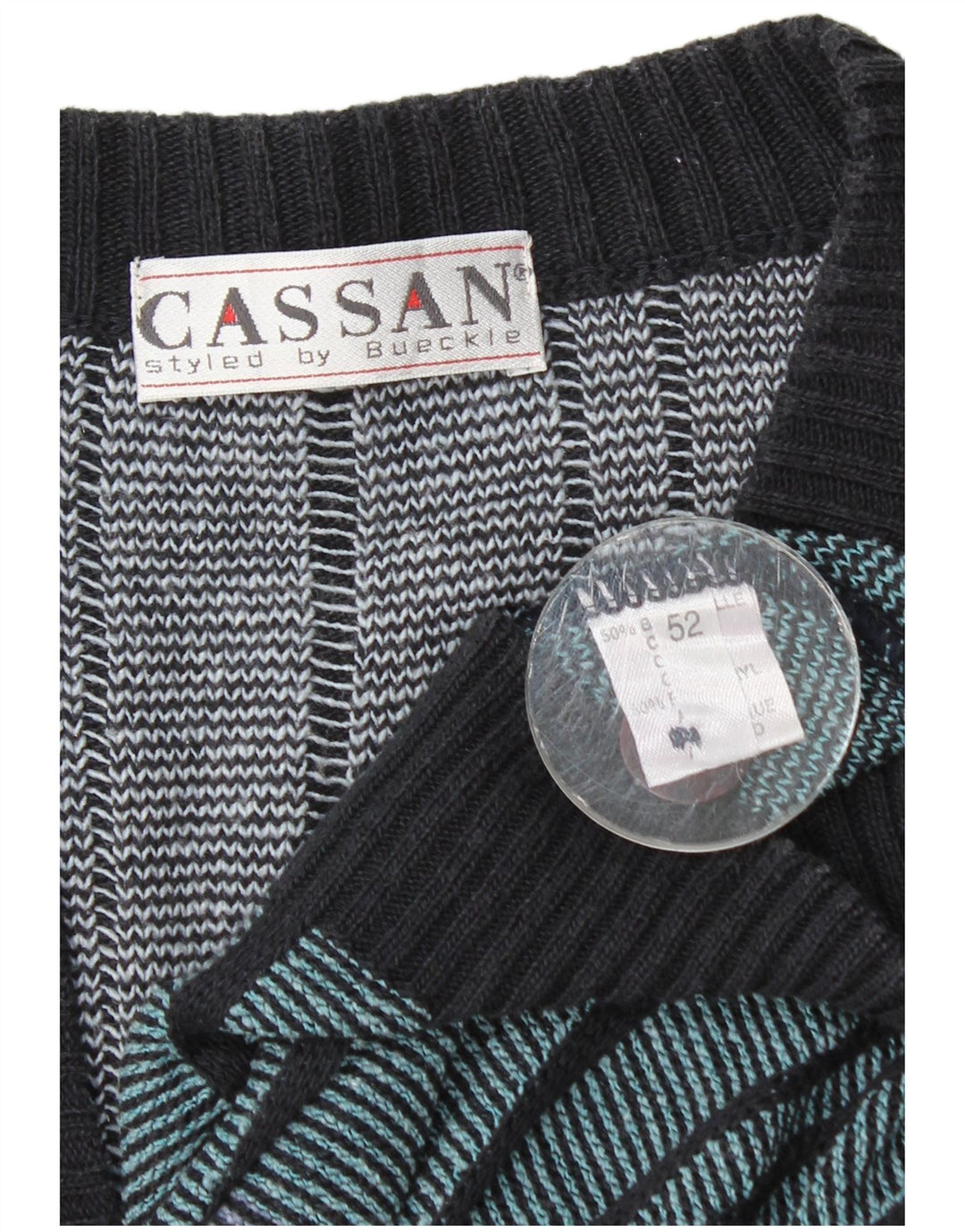 Cassan Herren-Cardigan-Pullover IT 52, groß, mehrfarbig, gestreift, Baumwolle