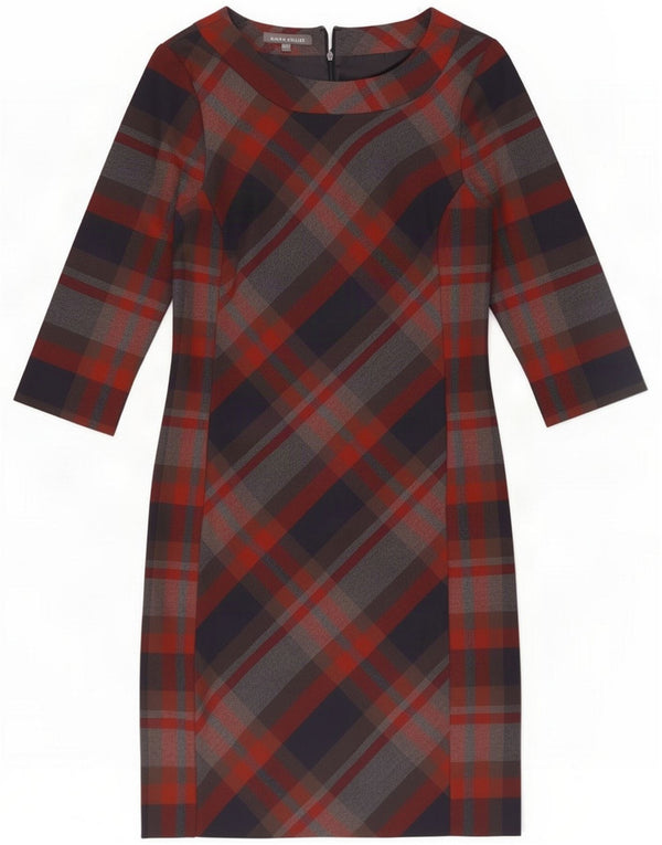 Laura Ashley Damen-Etuikleid mit 3/4-Ärmeln, UK 10, klein, marineblau, kariert