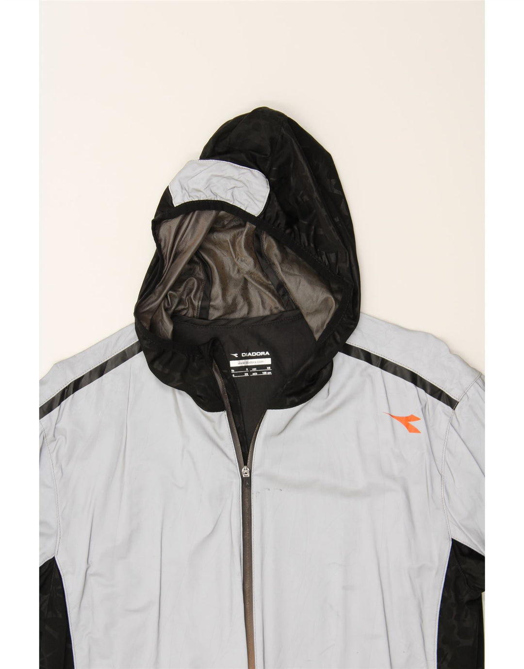 DIADORA Mens Hooded Rain Jacket UK 34 XS Grey Colourblock Polyester Vintage Diadora and Second-Hand Diadora from Messina Hembry 