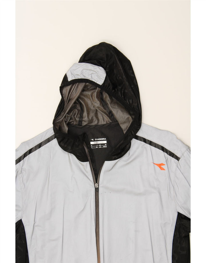 DIADORA Mens Hooded Rain Jacket UK 34 XS Grey Colourblock Polyester Vintage Diadora and Second-Hand Diadora from Messina Hembry 