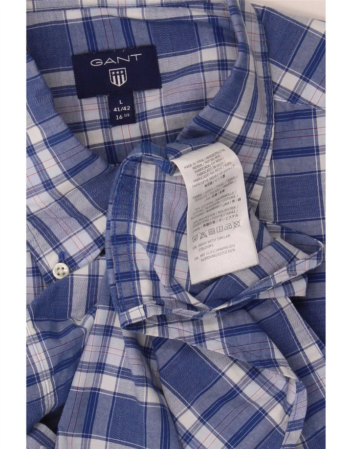 Gant Herren-Hemd, kurzärmelig, normale Passform, Größe 41/42, 16 1/2, groß, blau kariert