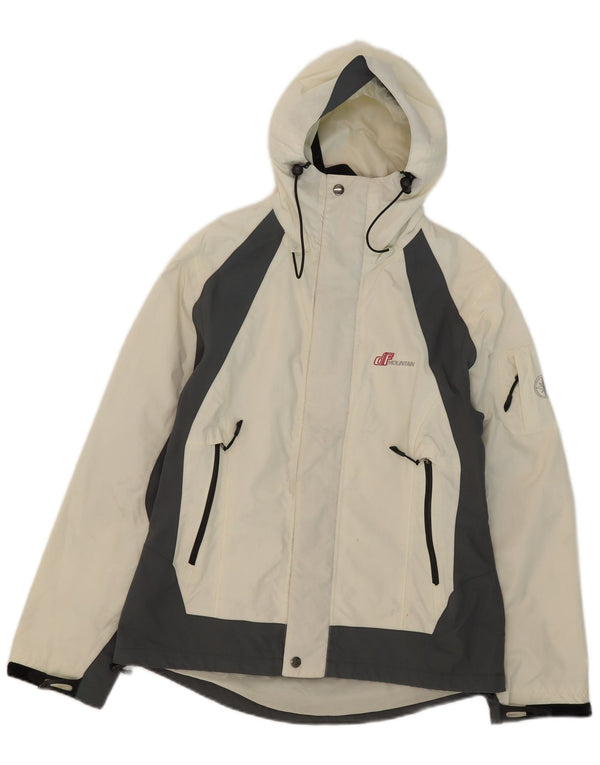 Vintage Herren-Regenjacke mit Kapuze, UK 40, großes weißes Colourblock-Polyamid