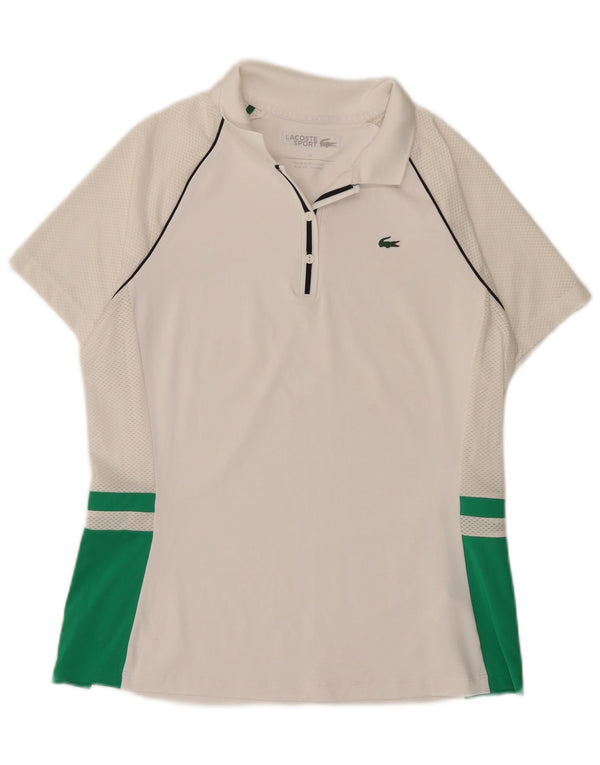 Lacoste Damen-Poloshirt, Größe 42, groß, weißes Colourblock-Polyester