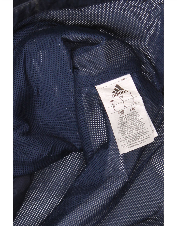 ADIDAS Mens Hooded Rain Jacket UK 40 Large Navy Blue Polyester Vintage Adidas and Second-Hand Adidas from Messina Hembry 