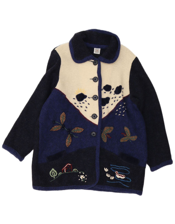 Vintage Damen Cardigan Pullover UK 16 Große marineblaue Farbblock-Neuheit
