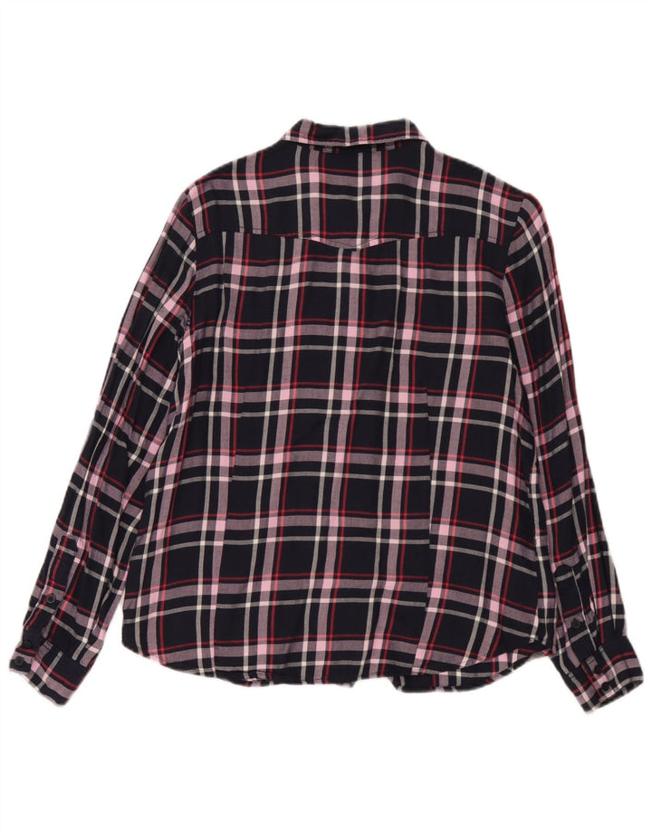 French Connection Damenhemd UK 12 Medium Navy Blue Check Viscose