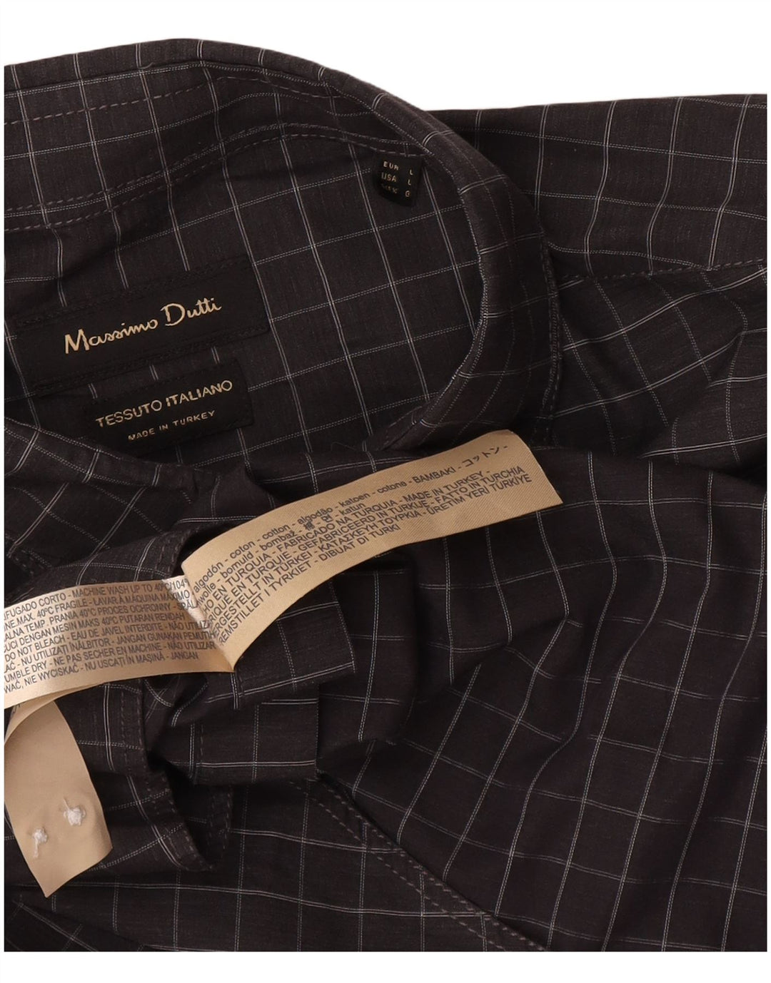 Massimo Dutti Herrenhemd, groß, grau kariert, Baumwolle
