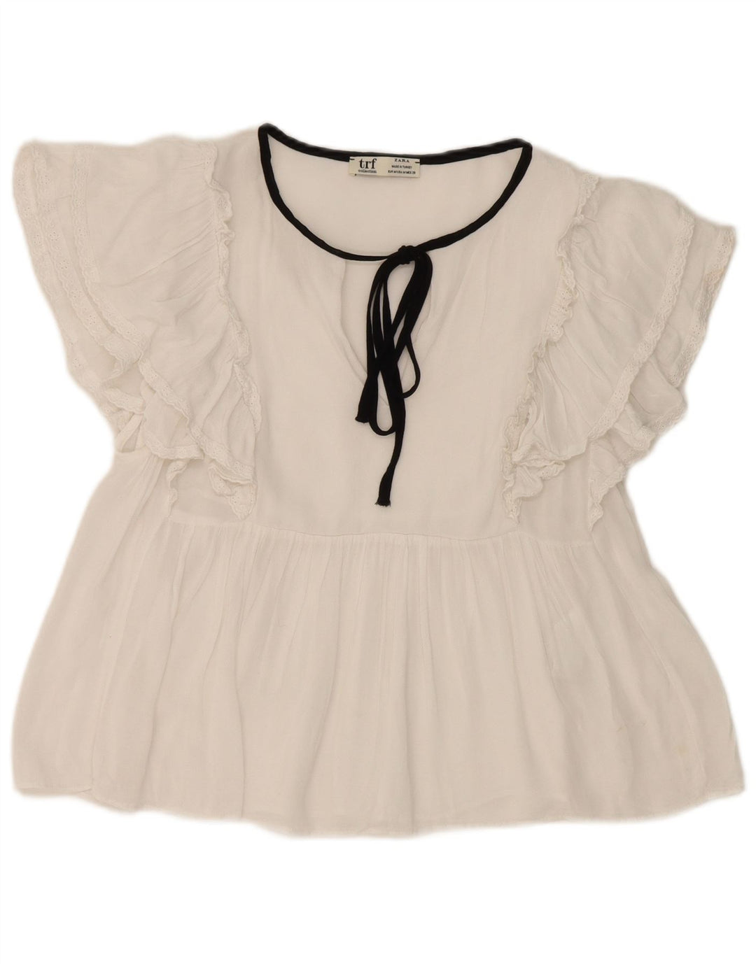 Zara Damen-Bluse mit Fledermausärmeln vorne zum Binden, UK 12, mittelweiße Baumwolle