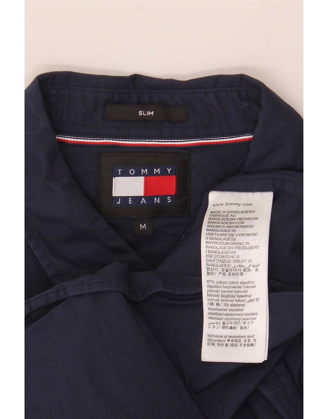 Tommy Hilfiger Herren-Slim-Hemd aus mittelblauer, marineblauer Baumwolle