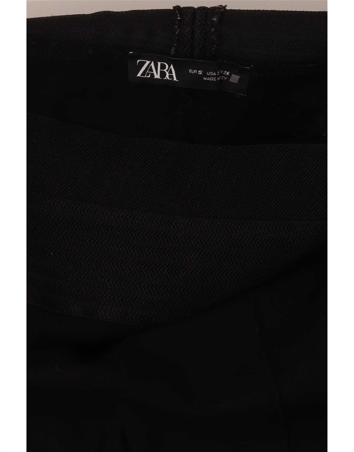 Zara Damen Crop Leggings UK 8 Small Schwarz Fischgrätenmuster