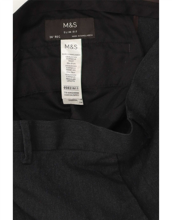 Marks & Spencer Herren Slim Fit Anzughose W36 L31 Grau Polyester