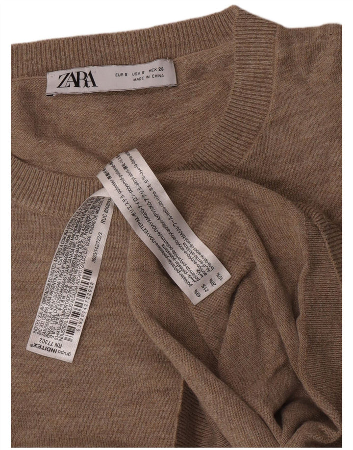 Zara Damen-Pullover, übergroß, Rundhalsausschnitt, Gr. 10, Größe S, Beige, Polyester